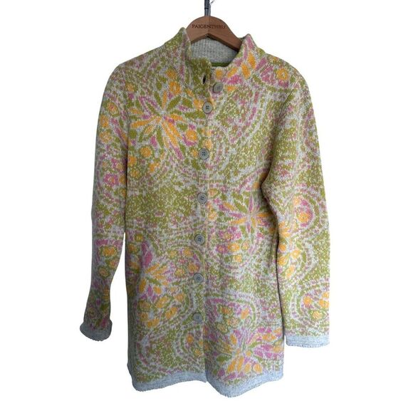 SUNDANCE Multi-Color Pastel Wool Button Down Long Sleeve Sweater Coat Size LG - Picture 1 of 5